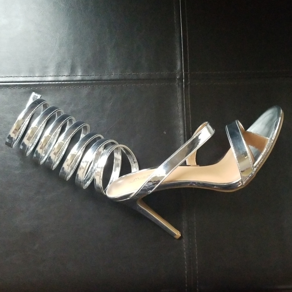 Metallic Silver strap-up heels